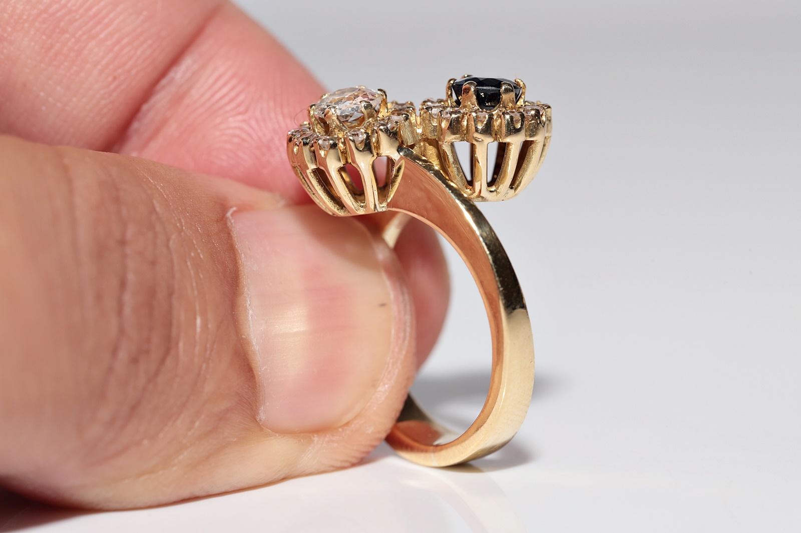 Vintage Circa 1980er Jahre 18k Gold Natürlicher Diamant und Saphir Dekorierter starker Ring im Angebot 3