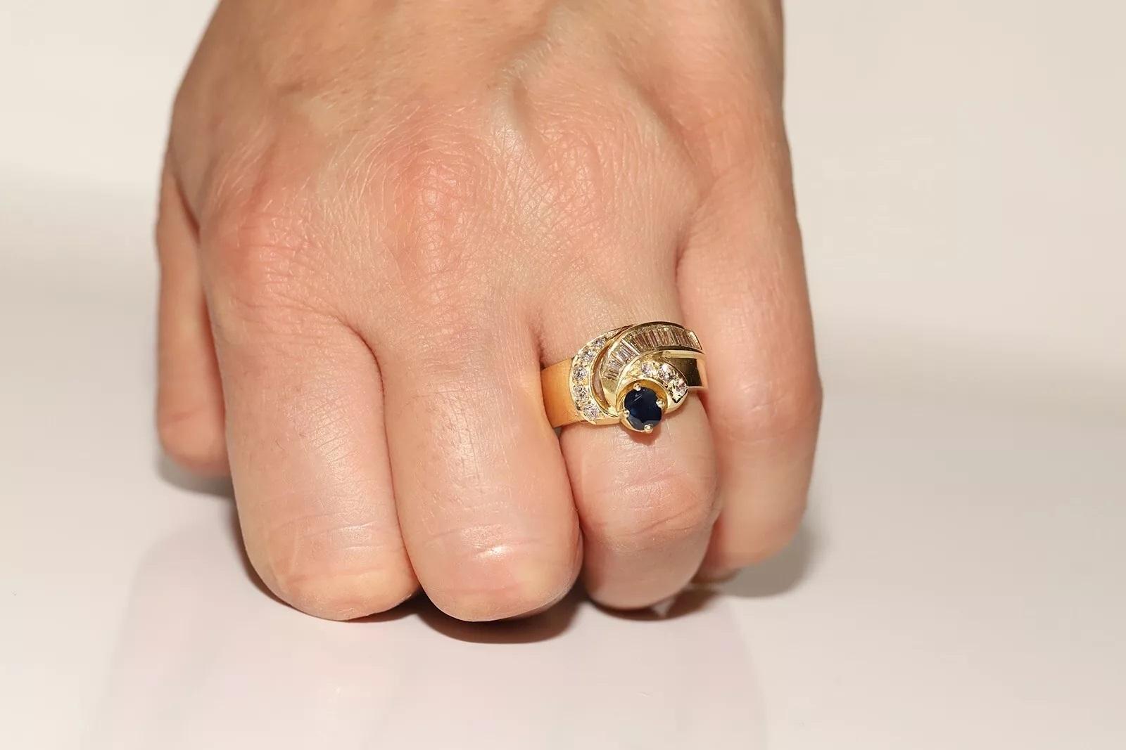 Dekorierter Vintage-Tankring aus 18 Karat Gold mit natürlichem Diamant und Saphir, ca. 1980er Jahre im Angebot 4