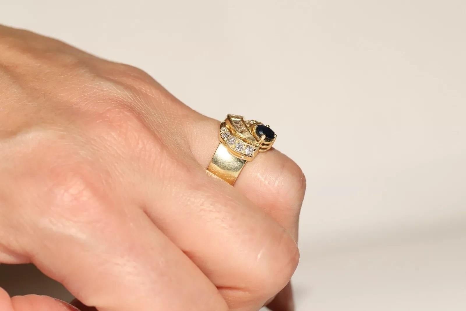 Dekorierter Vintage-Tankring aus 18 Karat Gold mit natürlichem Diamant und Saphir, ca. 1980er Jahre im Angebot 5