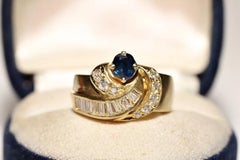 Vintage Circa 1980s 18k Gold Natural Diamond And Sapphire Decorated Tank Ring
