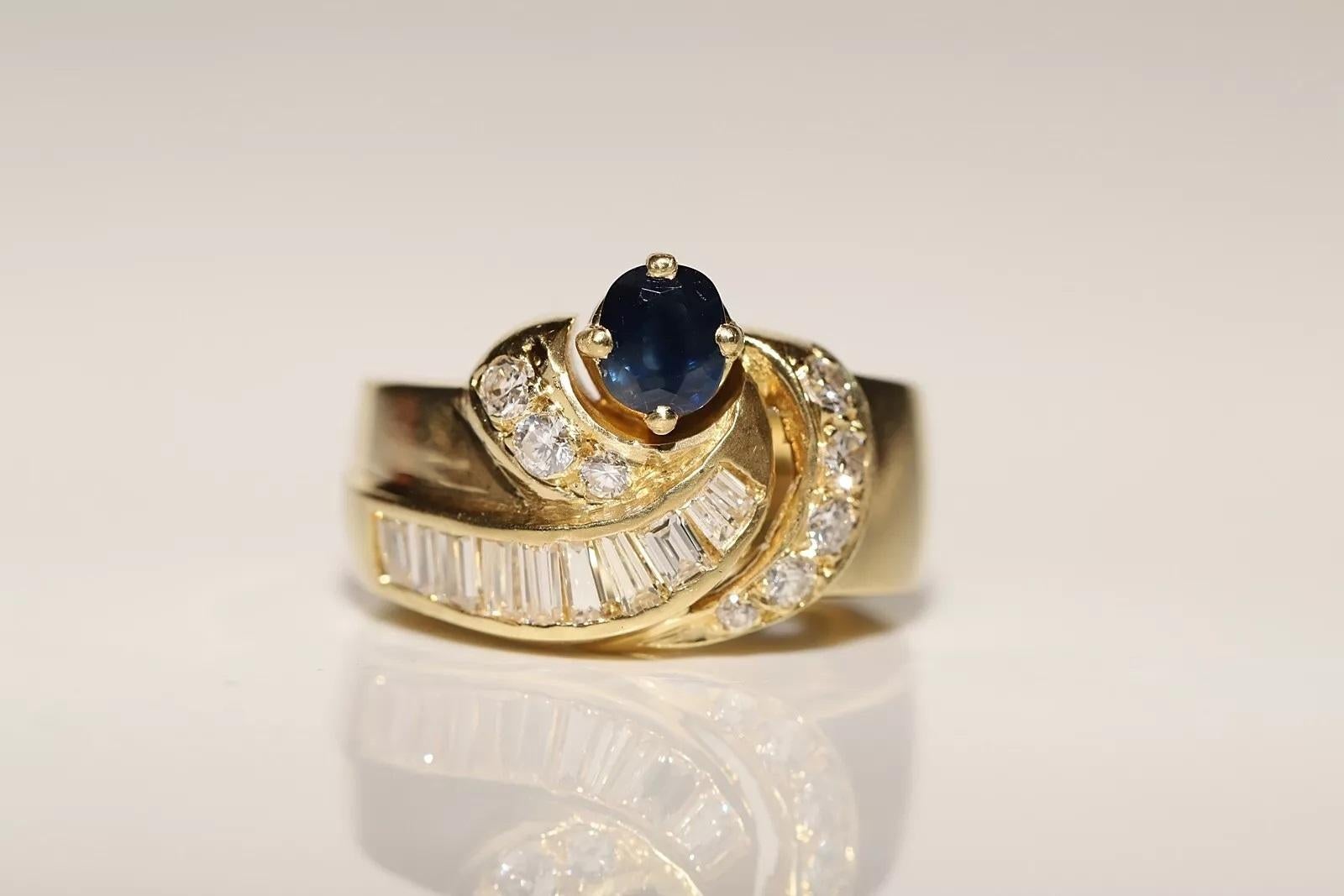 Dekorierter Vintage-Tankring aus 18 Karat Gold mit natürlichem Diamant und Saphir, ca. 1980er Jahre (Retro) im Angebot