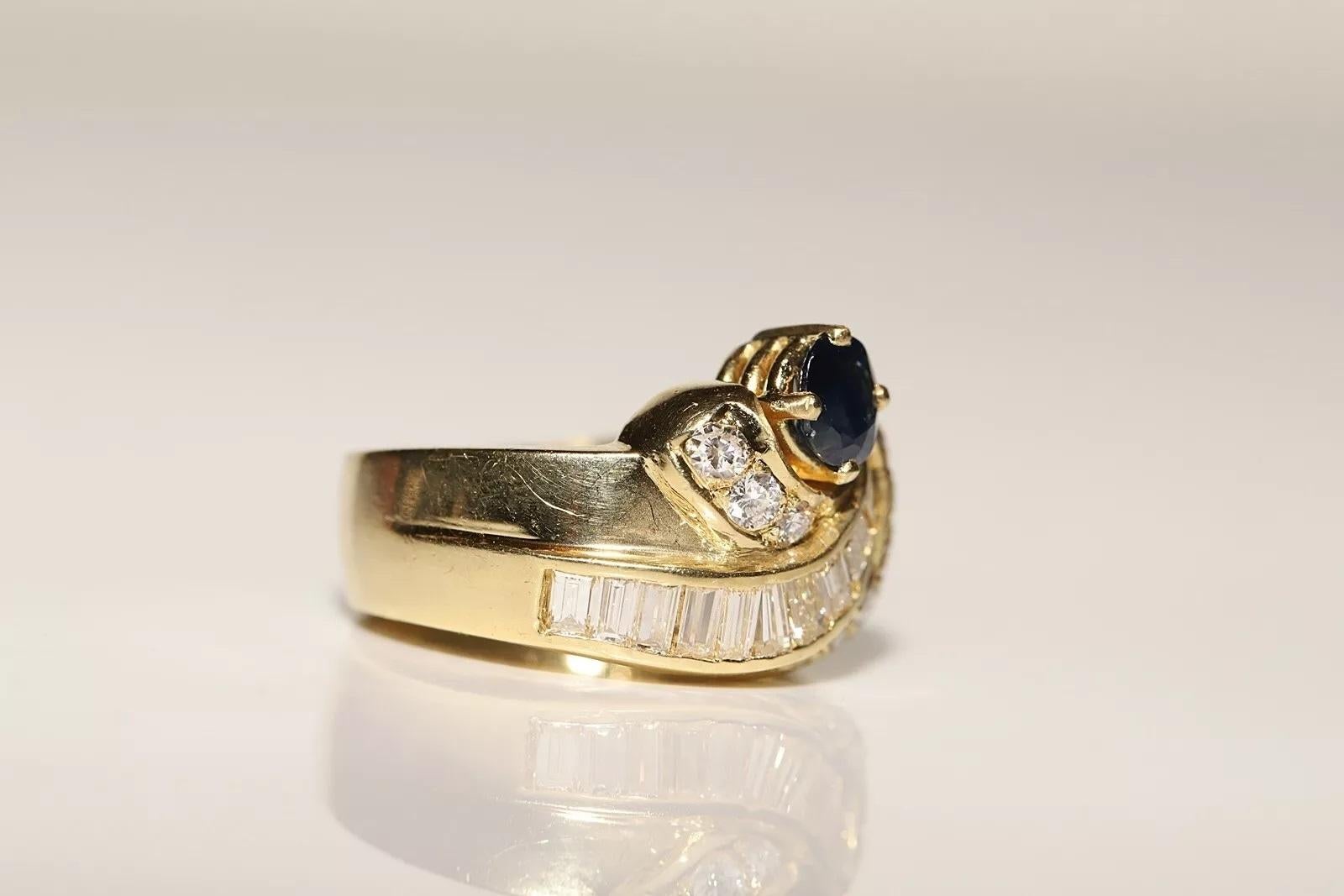 Dekorierter Vintage-Tankring aus 18 Karat Gold mit natürlichem Diamant und Saphir, ca. 1980er Jahre (Brillantschliff) im Angebot