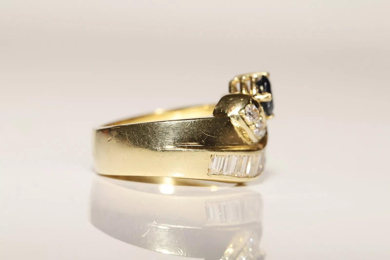 Dekorierter Vintage-Tankring aus 18 Karat Gold mit natürlichem Diamant und Saphir, ca. 1980er Jahre im Zustand „Gut“ im Angebot in Fatih/İstanbul, 34
