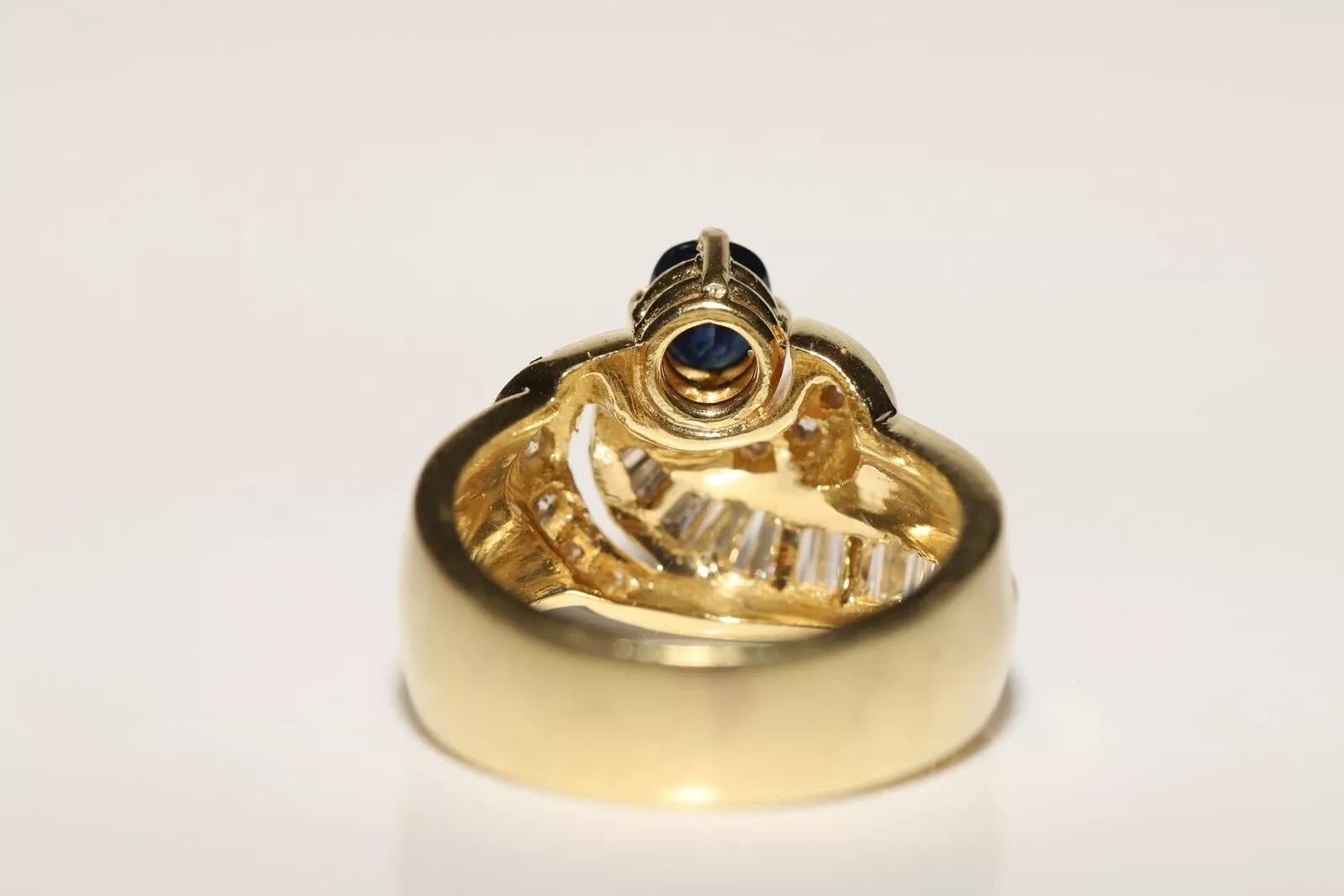 Dekorierter Vintage-Tankring aus 18 Karat Gold mit natürlichem Diamant und Saphir, ca. 1980er Jahre Damen im Angebot