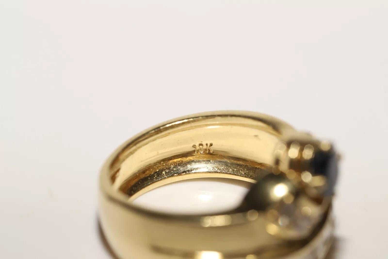 Dekorierter Vintage-Tankring aus 18 Karat Gold mit natürlichem Diamant und Saphir, ca. 1980er Jahre im Angebot 1