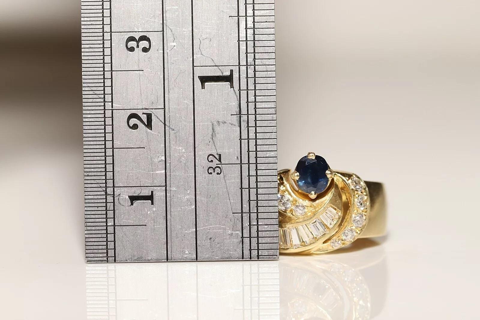 Dekorierter Vintage-Tankring aus 18 Karat Gold mit natürlichem Diamant und Saphir, ca. 1980er Jahre im Angebot 2