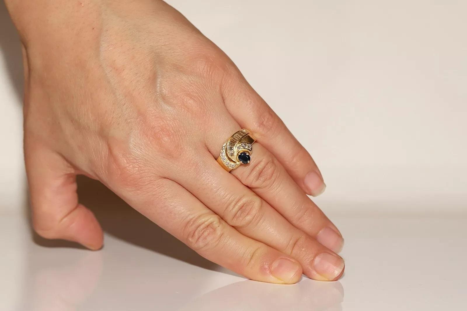Dekorierter Vintage-Tankring aus 18 Karat Gold mit natürlichem Diamant und Saphir, ca. 1980er Jahre im Angebot 3