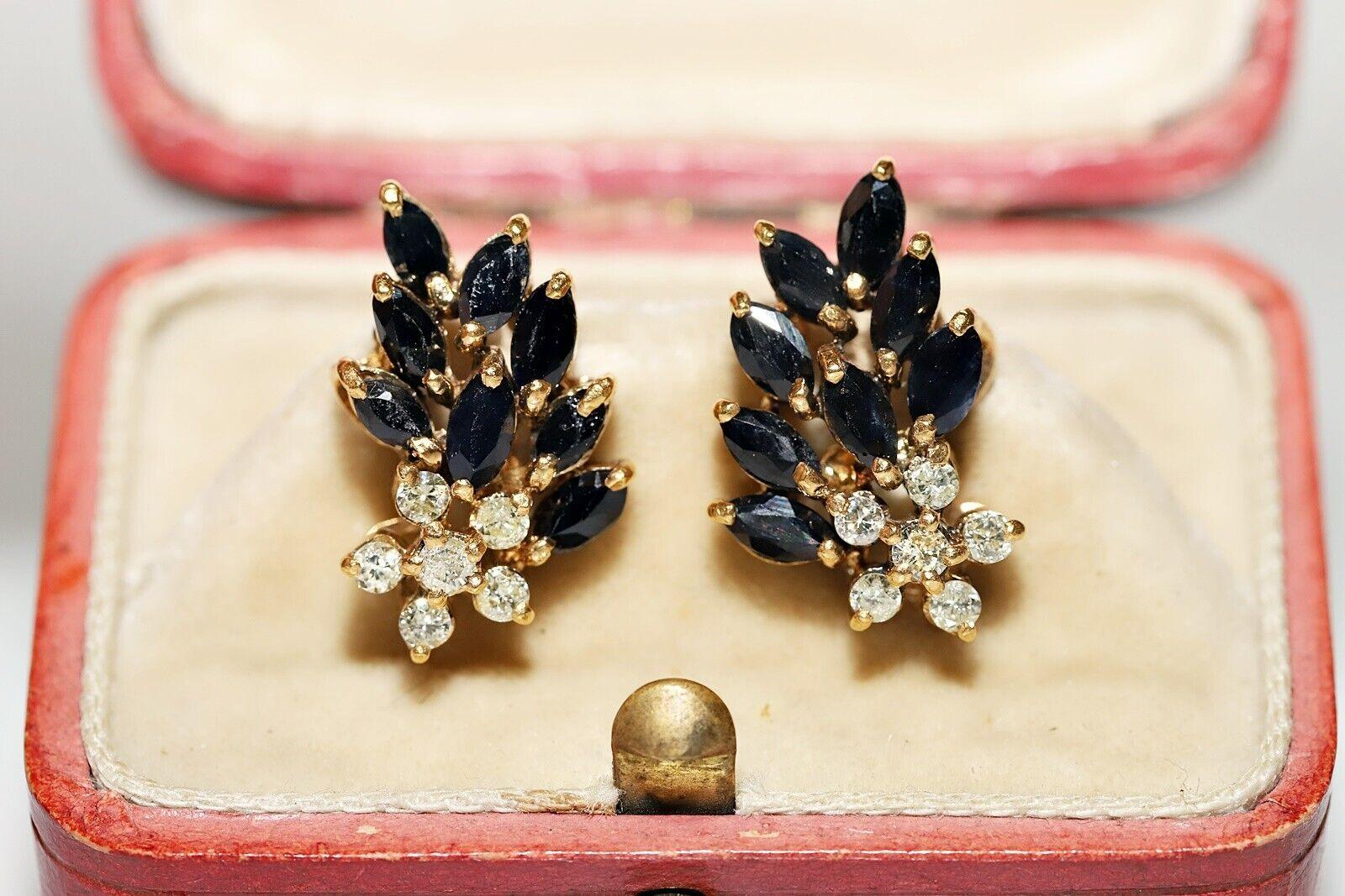 Vintage Circa 1980s 18k Gold Natural Diamond And Sapphire Earring For Sale 5