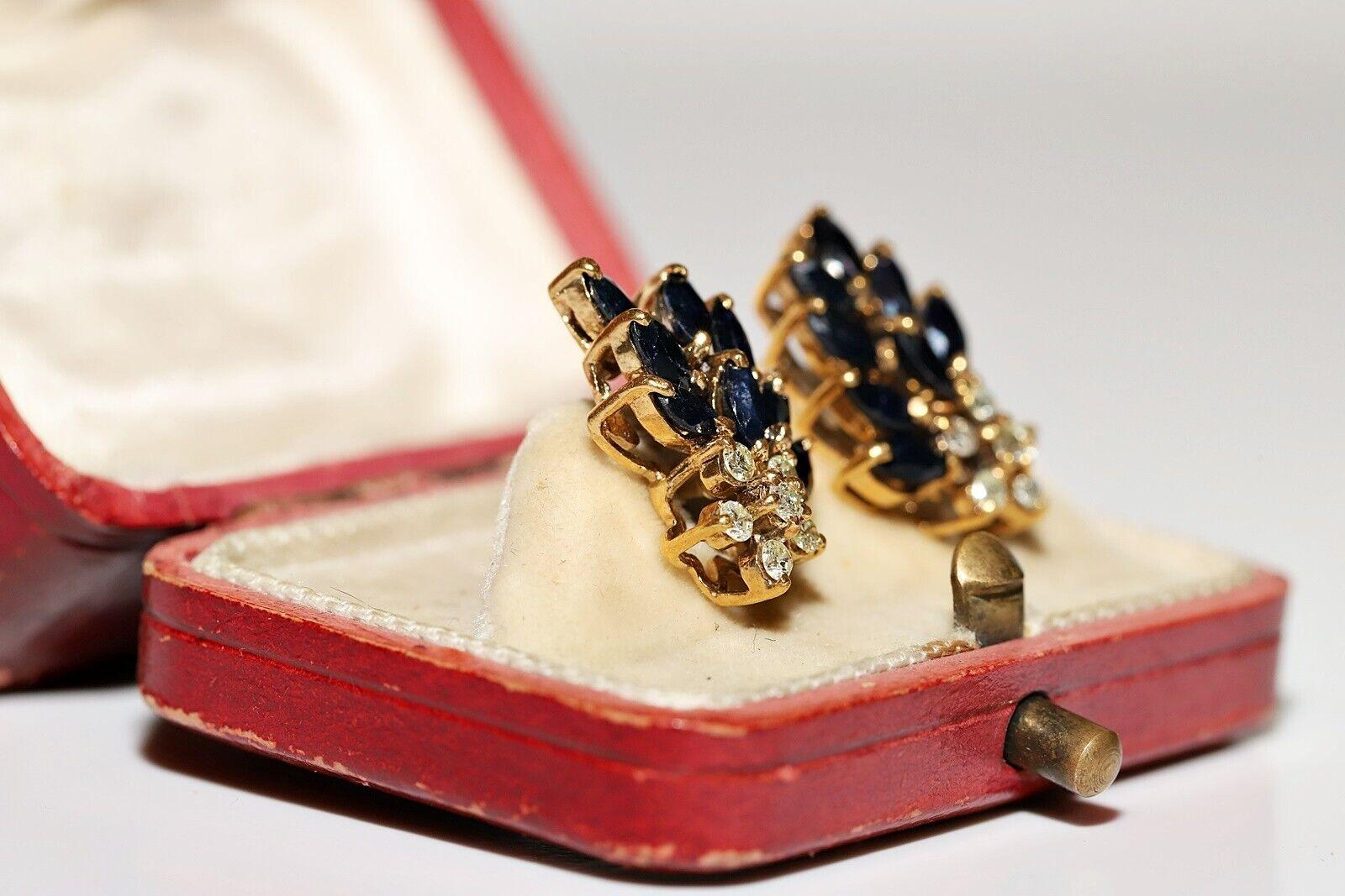 Vintage Circa 1980s 18k Gold Natural Diamond And Sapphire Earring For Sale 6