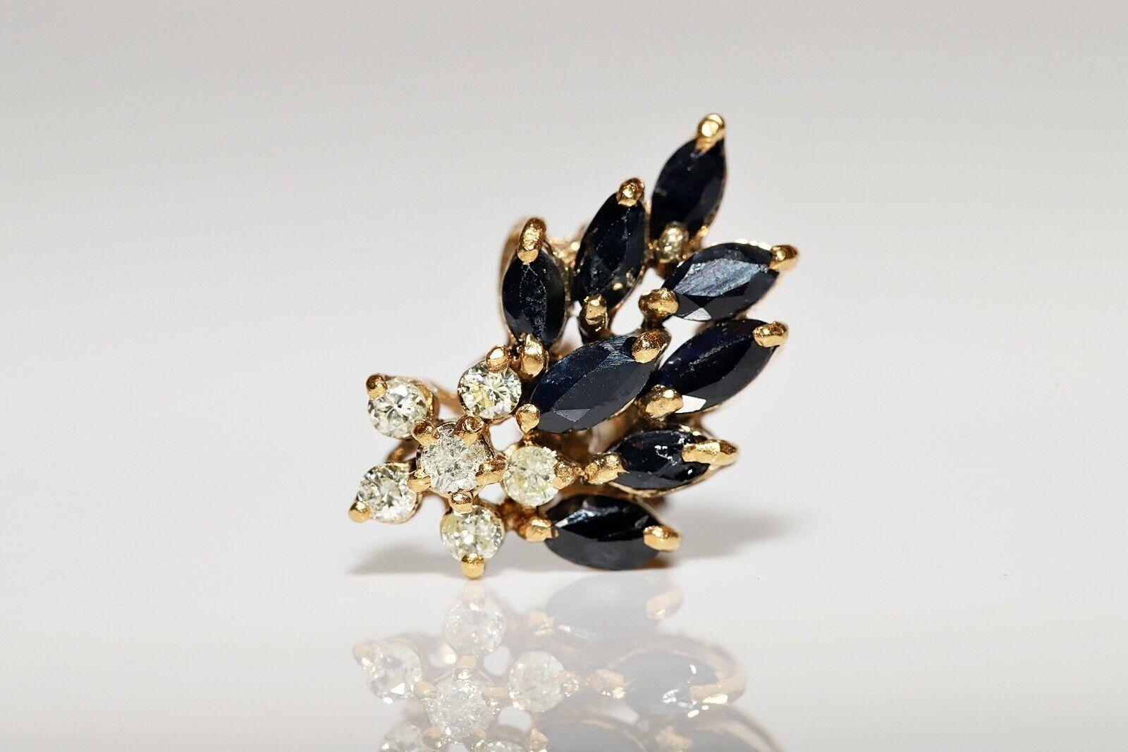 Taille brillant Boucles d'oreilles vintage des années 1980 en or 18 carats avec diamants naturels et saphirs en vente