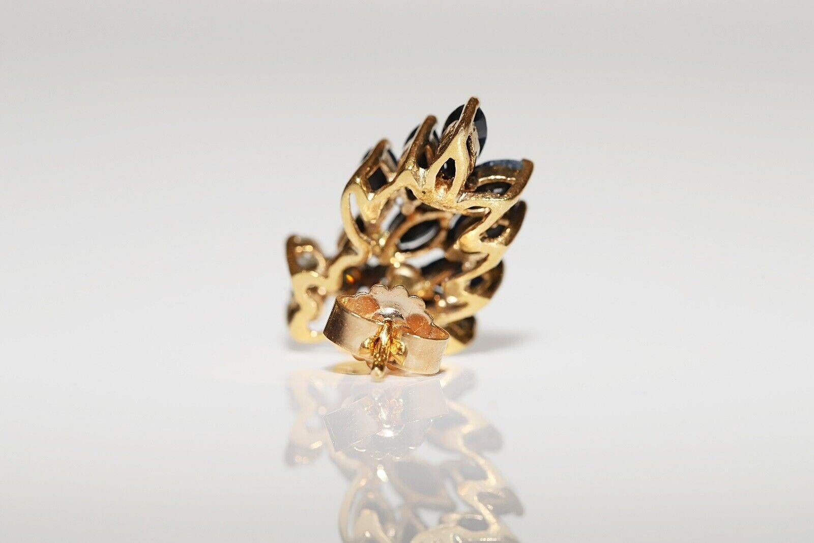 Boucles d'oreilles vintage des années 1980 en or 18 carats avec diamants naturels et saphirs Pour femmes en vente