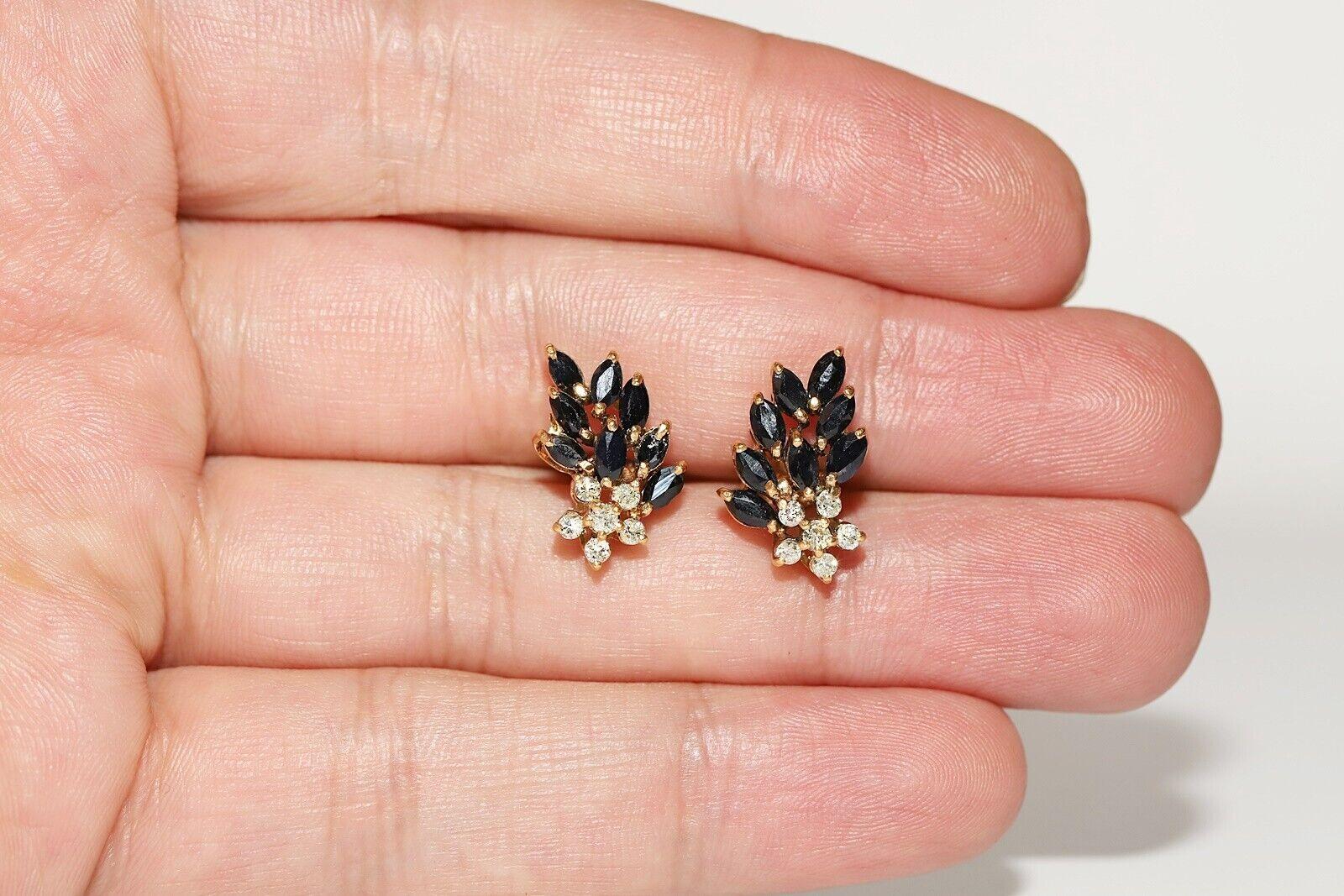 Ohrring aus 18 Karat Gold mit natürlichen Diamanten und Saphiren, Vintage, ca. 1980er Jahre 2