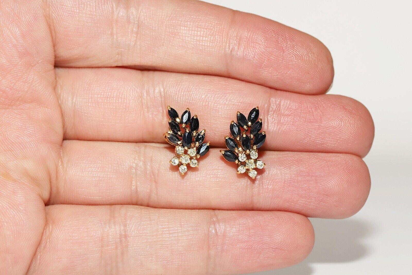 Boucles d'oreilles vintage des années 1980 en or 18 carats avec diamants naturels et saphirs en vente 2