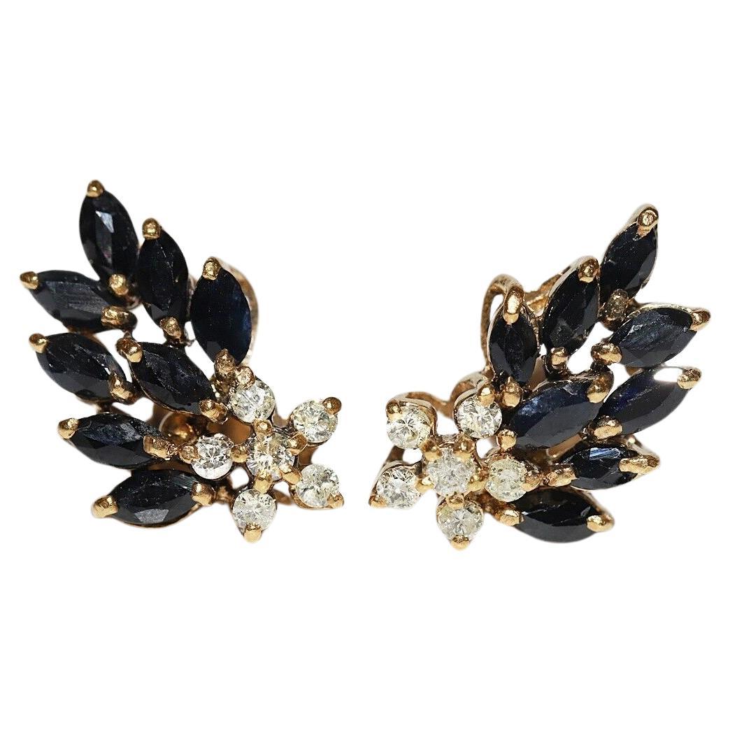 Vintage Circa 1980s 18k Gold Natural Diamond And Sapphire Earring For Sale