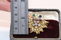 Vintage Circa 1980s 18k Gold Natural Diamond And Sapphire Emerald Opal Brooch