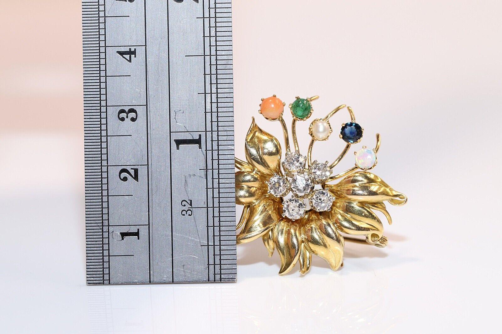 Women's Vintage Circa 1980s 18k Gold Natural Diamond And Sapphire Emerald Opal Brooch For Sale