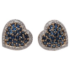 Orecchino a cuore in oro 18k con diamante naturale e zaffiro, vintage CIRCA gli anni
80