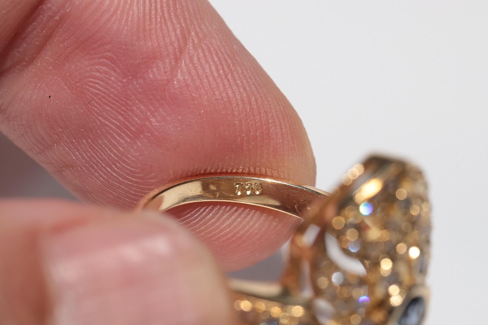 Anello Navette con diamanti naturali e zaffiri in oro 18 carati, vintage, circa anni '80 in vendita 4