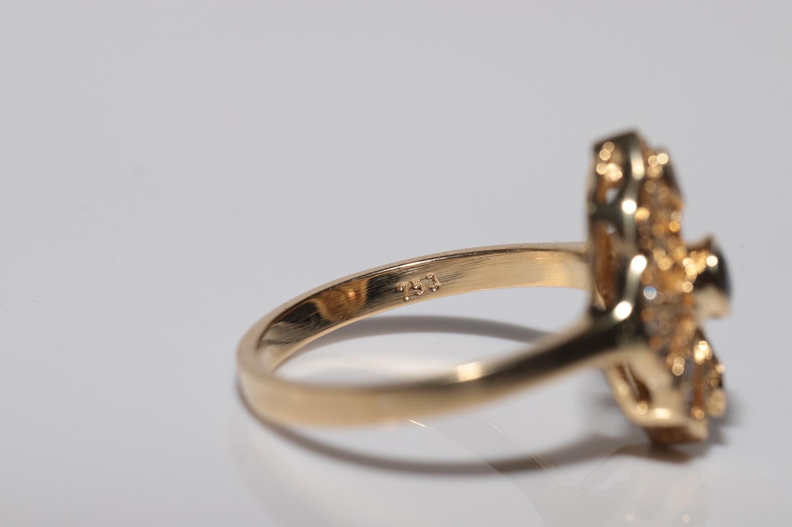 Vintage Circa 1980s 18k Gold Natural Diamond And Sapphire Navette Ring For Sale 4