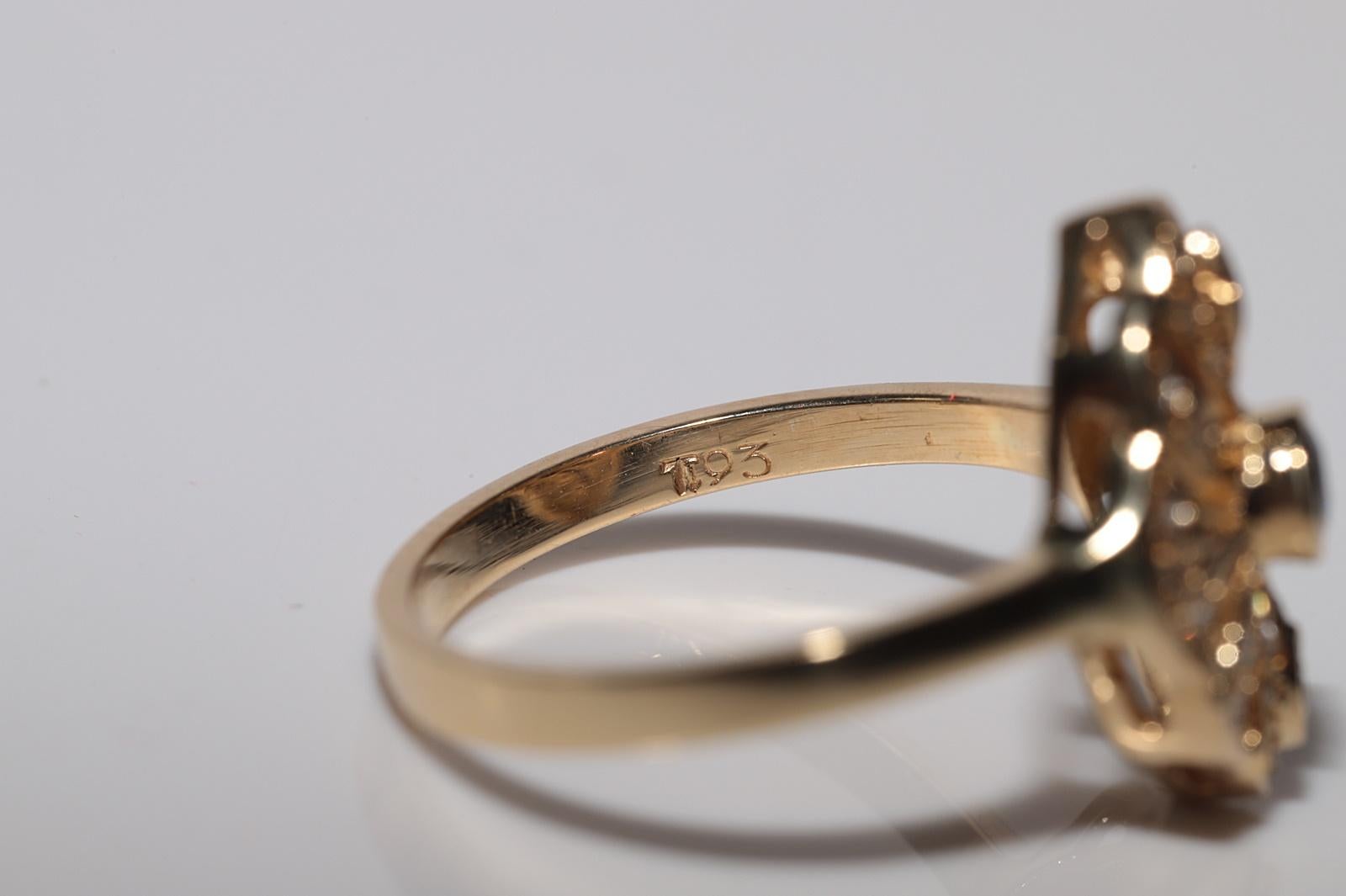 Vintage Circa 1980s 18k Gold Natural Diamond And Sapphire Navette Ring For Sale 5