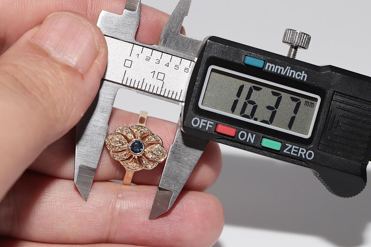 Vintage Circa 1980s 18k Gold Natural Diamond And Sapphire Navette Ring For Sale 6