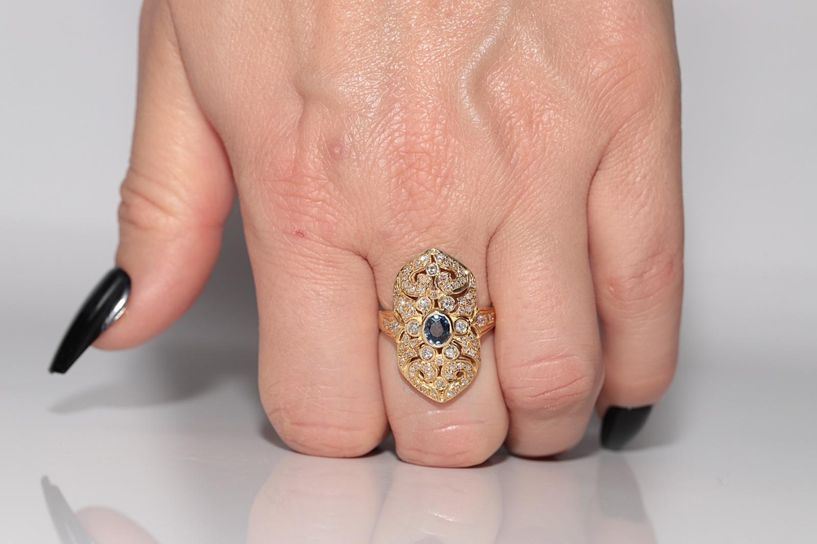 Anello Navette con diamanti naturali e zaffiri in oro 18 carati, vintage, circa anni '80 in vendita 7