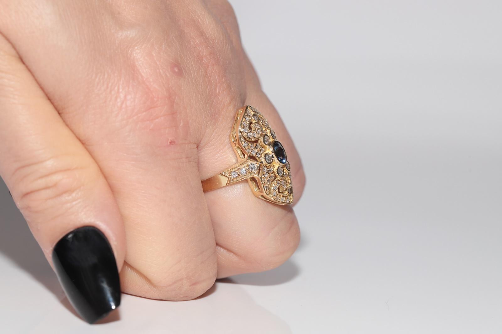 Anello Navette con diamanti naturali e zaffiri in oro 18 carati, vintage, circa anni '80 in vendita 9