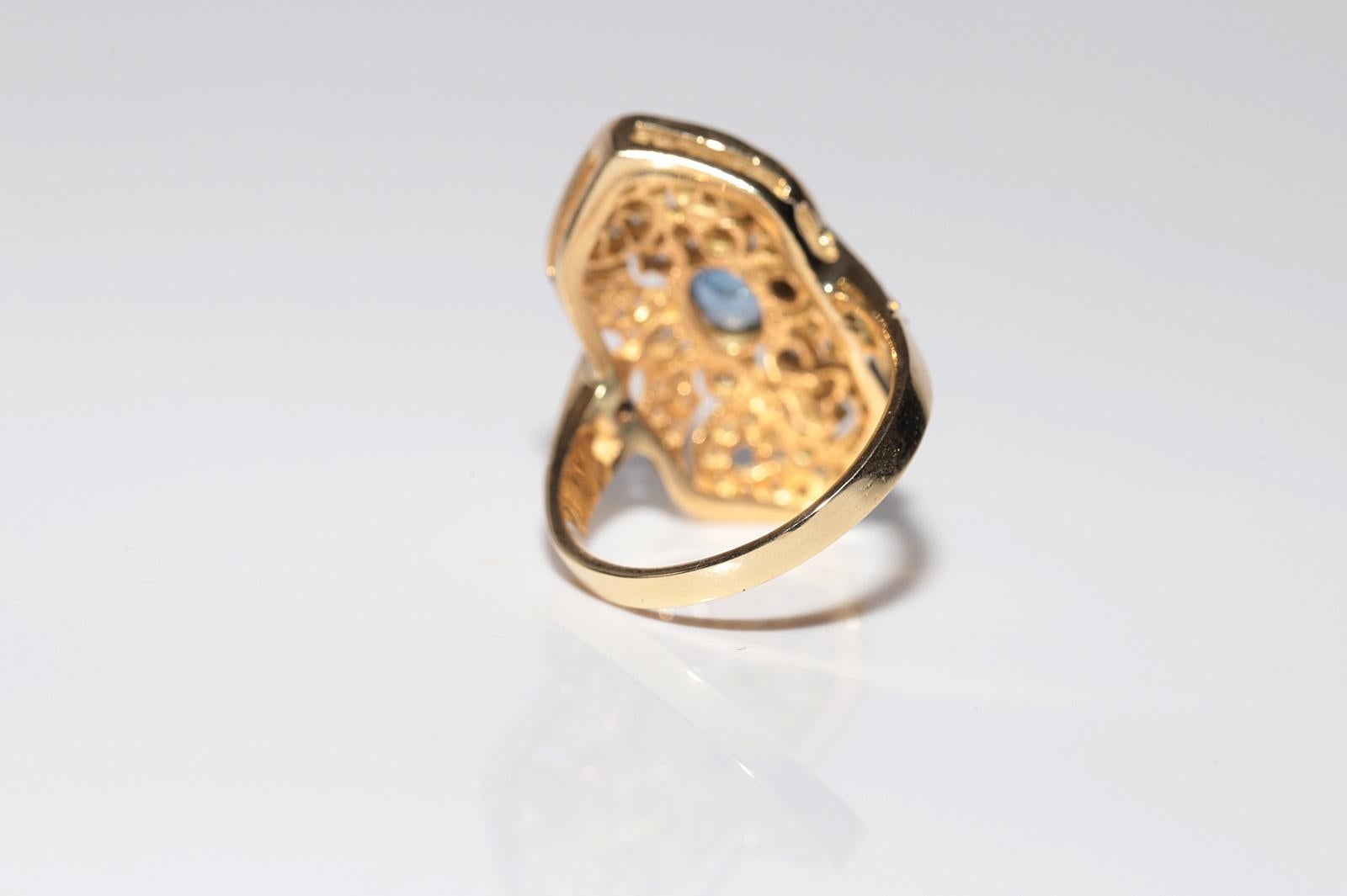 Anello Navette con diamanti naturali e zaffiri in oro 18 carati, vintage, circa anni '80 in vendita 10