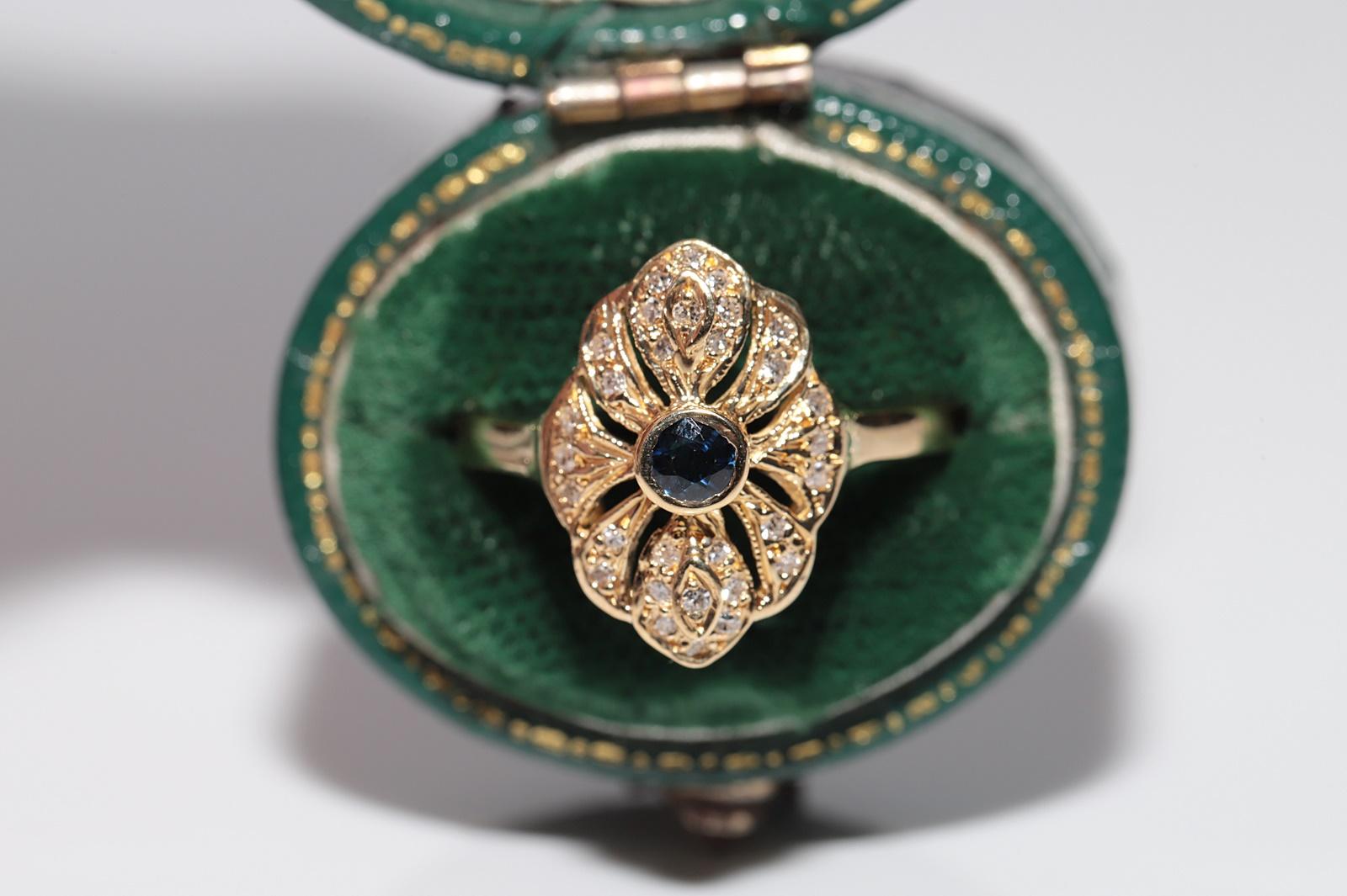 In very good condition.
Total weight is 4.4 grams.
Totally is diamond 0.28 ct.
The diamond is has H color and vs-s1 clarity.
Totally is sapphire 0.13 ct.
Ring size is US 7.5
We can make any size.
Box is not included.
Please contact for any questions.