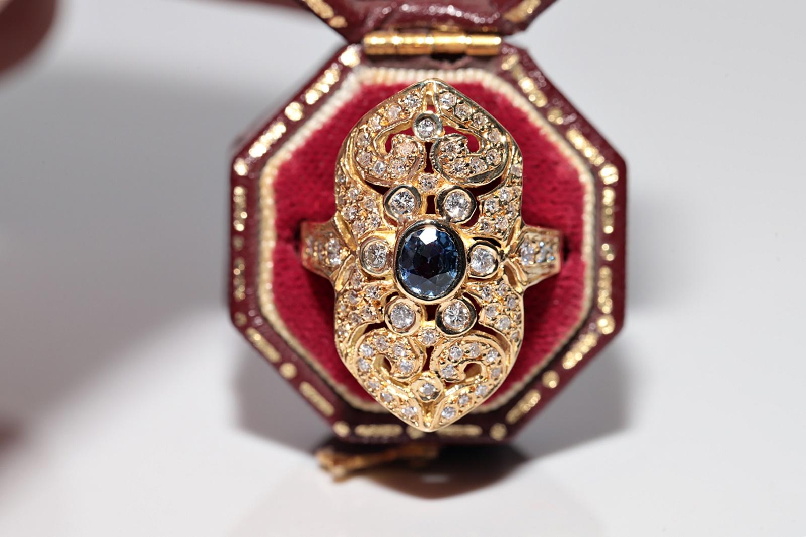 Rétro Anello Navette con diamanti naturali e zaffiri in oro 18 carati, vintage, circa anni '80 in vendita