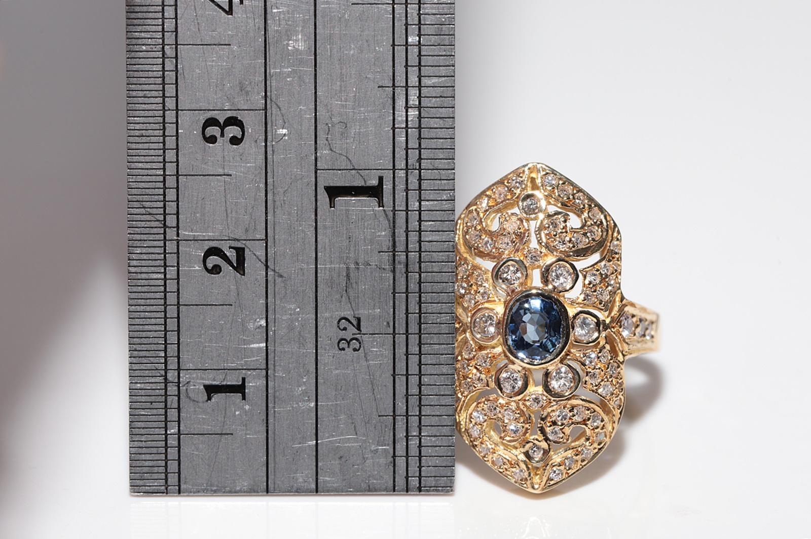 Anello Navette con diamanti naturali e zaffiri in oro 18 carati, vintage, circa anni '80 In condizioni buone in vendita a Fatih/İstanbul, 34