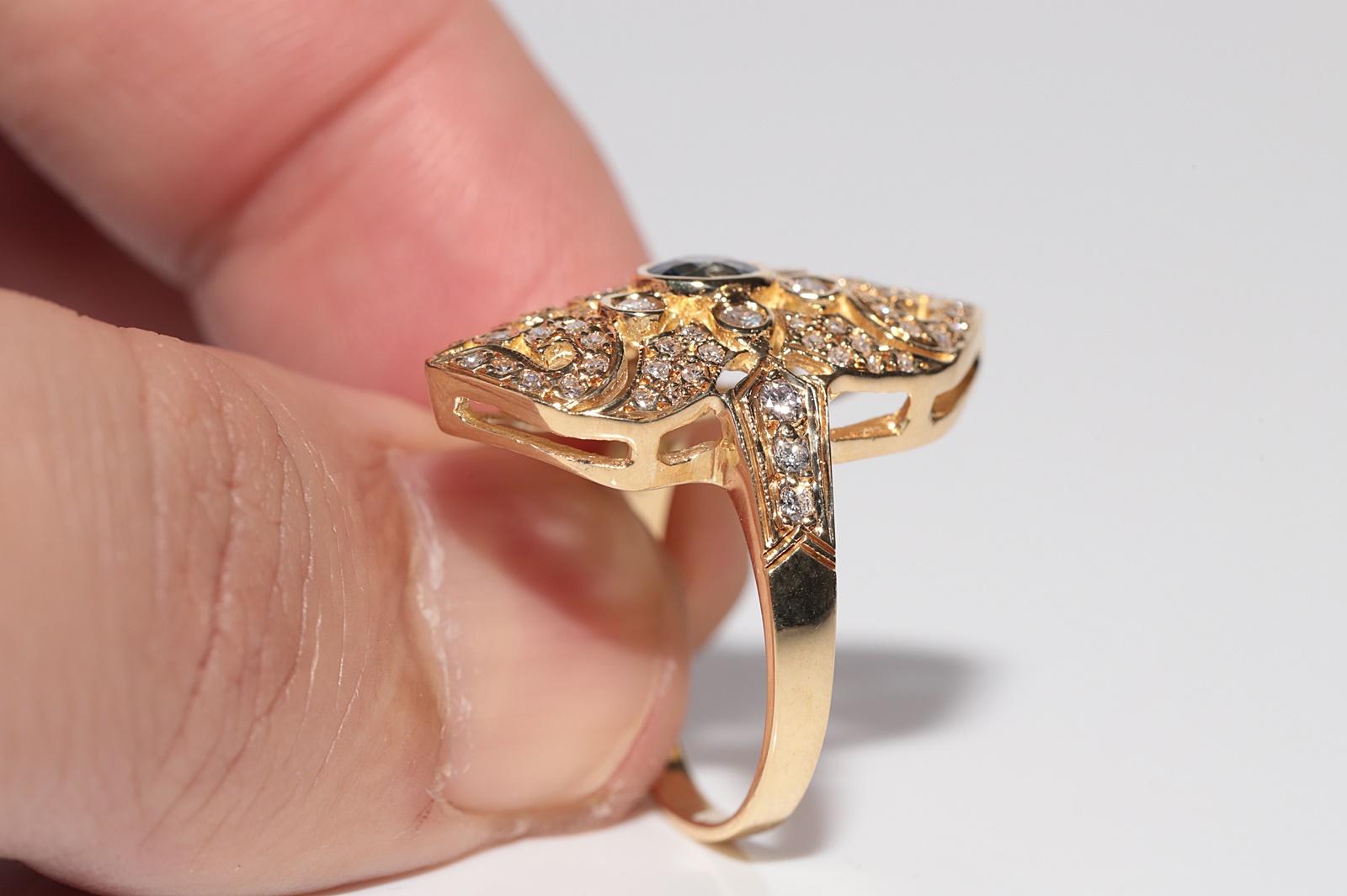 Donna Anello Navette con diamanti naturali e zaffiri in oro 18 carati, vintage, circa anni '80 in vendita
