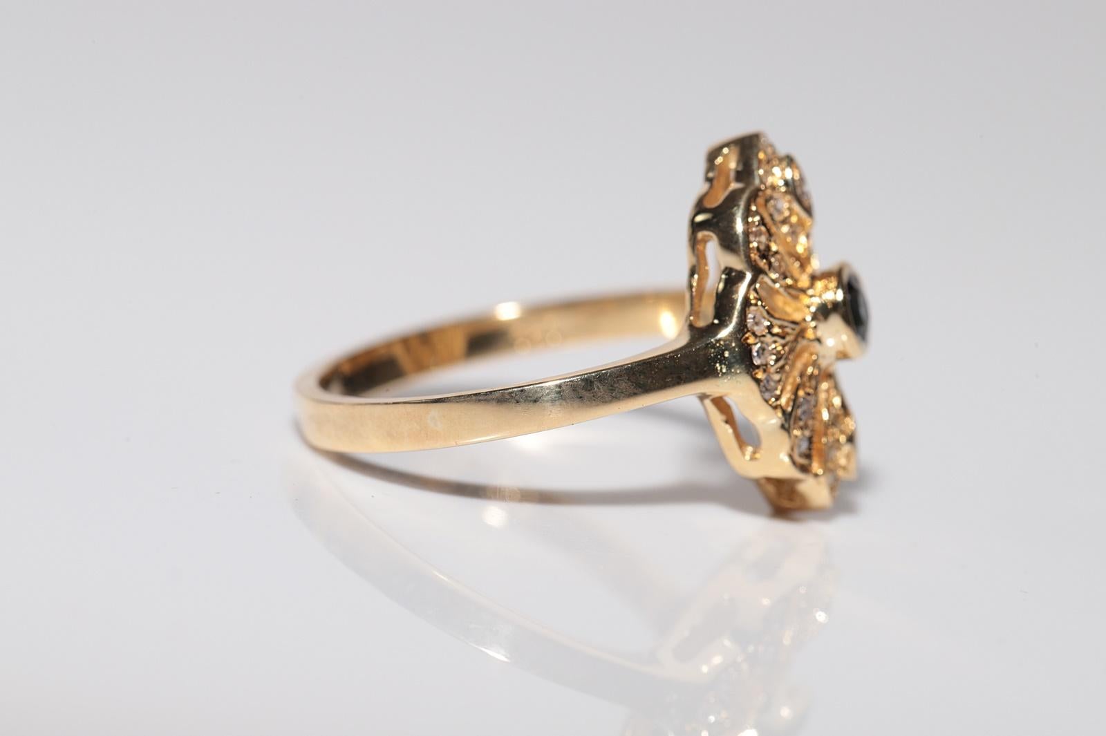 Vintage Circa 1980s 18k Gold Natural Diamond And Sapphire Navette Ring For Sale 1