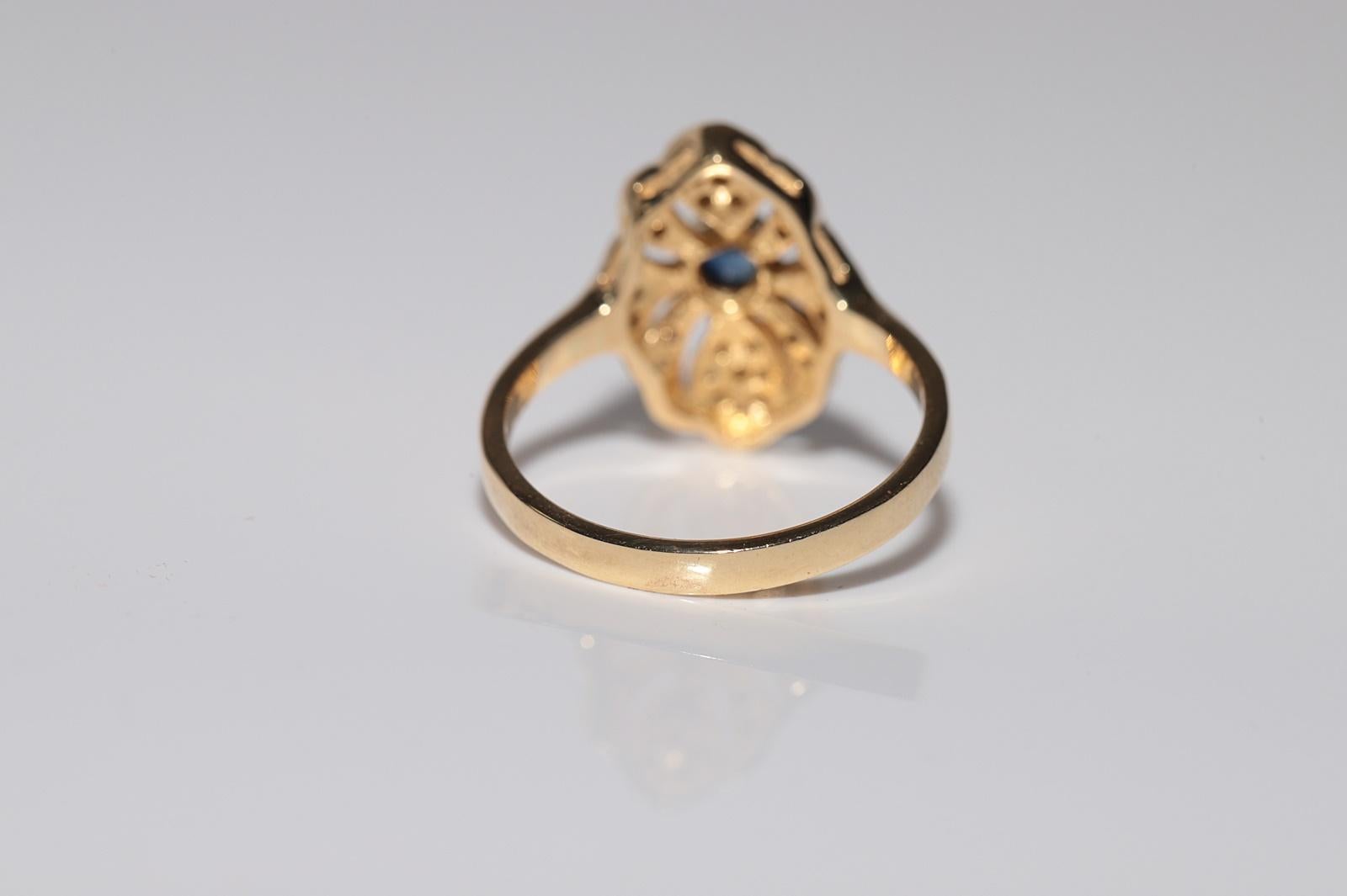 Anello Navette con diamanti naturali e zaffiri in oro 18 carati, vintage, circa anni '80 in vendita 3