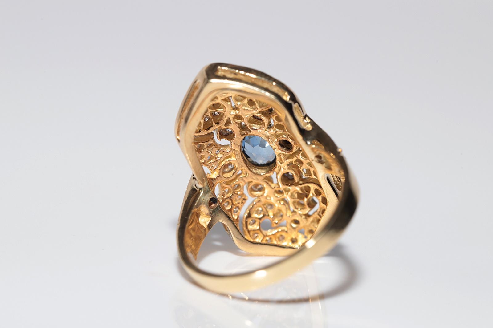 Anello Navette con diamanti naturali e zaffiri in oro 18 carati, vintage, circa anni '80 in vendita 3