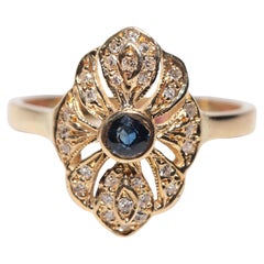 Anello Navette con diamanti naturali e zaffiri in oro 18 carati, vintage, circa anni 
80