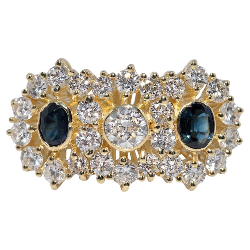 Vintage CIRCA 1980s 18k Gold Natürlicher Diamant und Saphir Eule Design Ring im Angebot