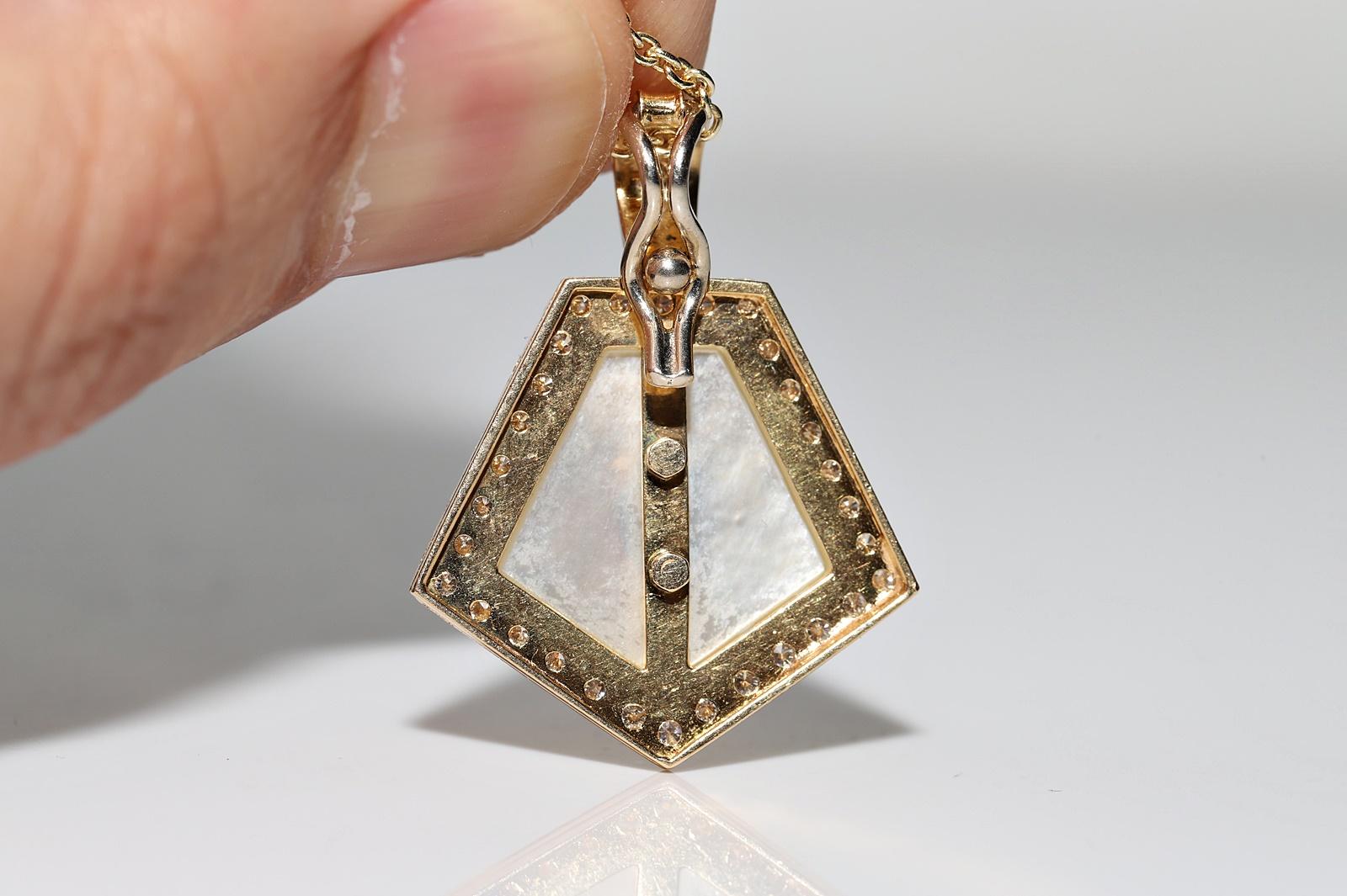 Collier pendentif vintage des années 1980, en or 18 carats, diamant naturel, saphir et perle en vente 5
