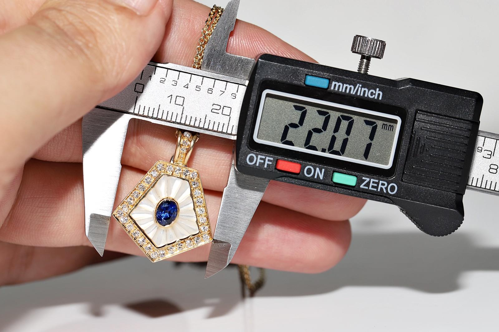 Halskette mit Vintage-Anhänger, Vintage, ca. 1980er Jahre, 18 Karat Gold, natürlicher Diamant und Saphir Perle im Angebot 6