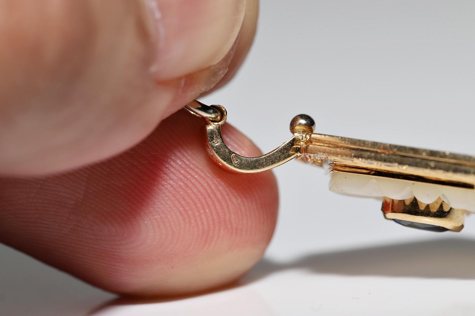 Halskette mit Vintage-Anhänger, Vintage, ca. 1980er Jahre, 18 Karat Gold, natürlicher Diamant und Saphir Perle im Angebot 9