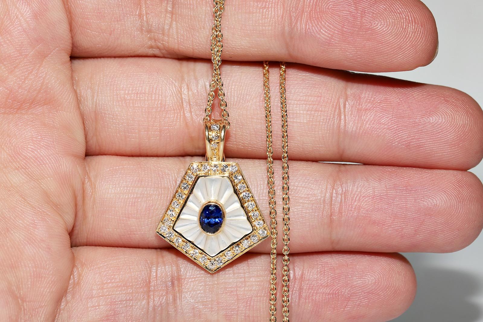 Halskette mit Vintage-Anhänger, Vintage, ca. 1980er Jahre, 18 Karat Gold, natürlicher Diamant und Saphir Perle im Angebot 11