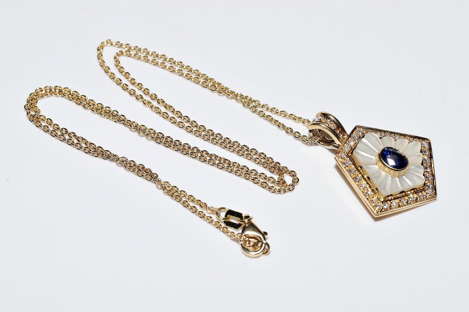 Collier pendentif vintage des années 1980, en or 18 carats, diamant naturel, saphir et perle en vente 12