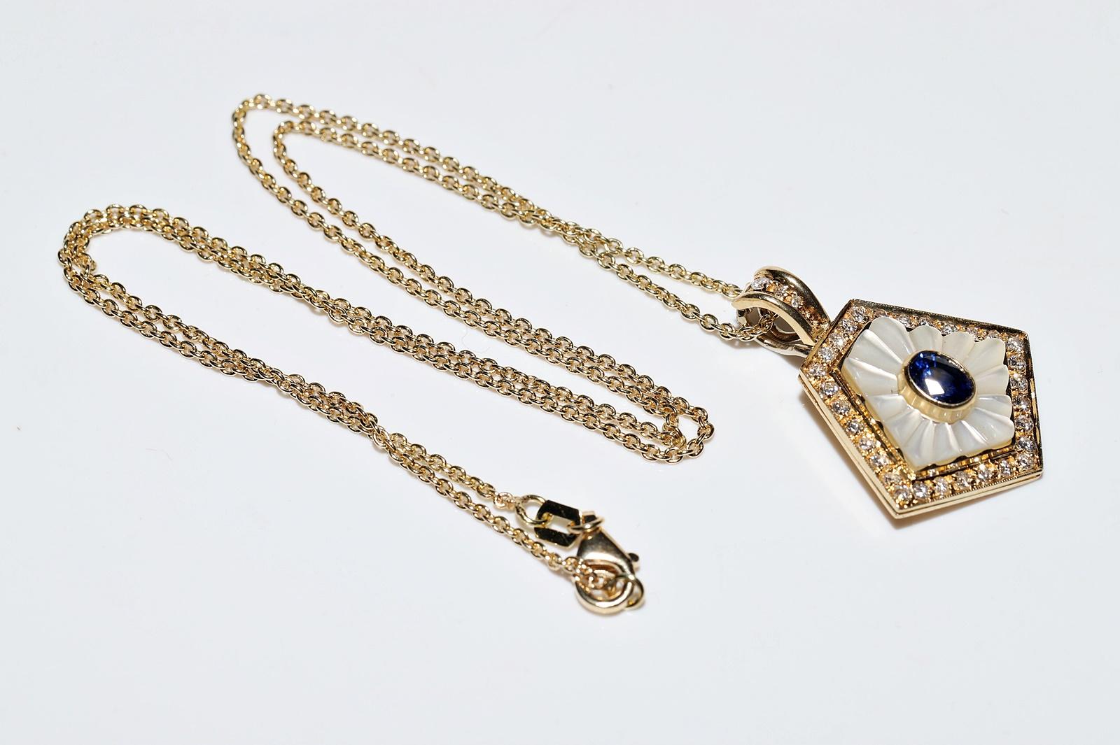 Halskette mit Vintage-Anhänger, Vintage, ca. 1980er Jahre, 18 Karat Gold, natürlicher Diamant und Saphir Perle im Angebot 12