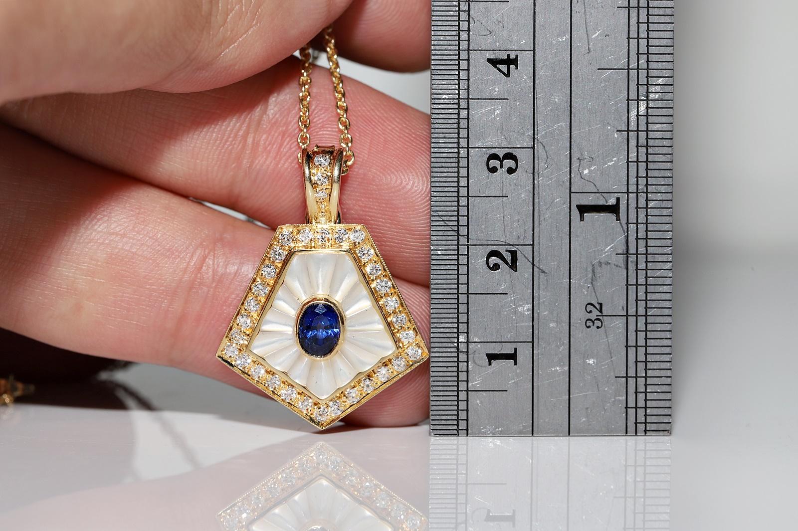 Collier pendentif vintage des années 1980, en or 18 carats, diamant naturel, saphir et perle en vente 13