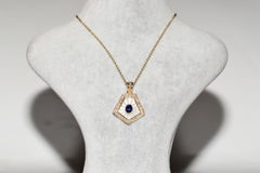 Vintage Circa 1980s 18k Gold Natural Diamond And Sapphire Pearl Pendant Necklace