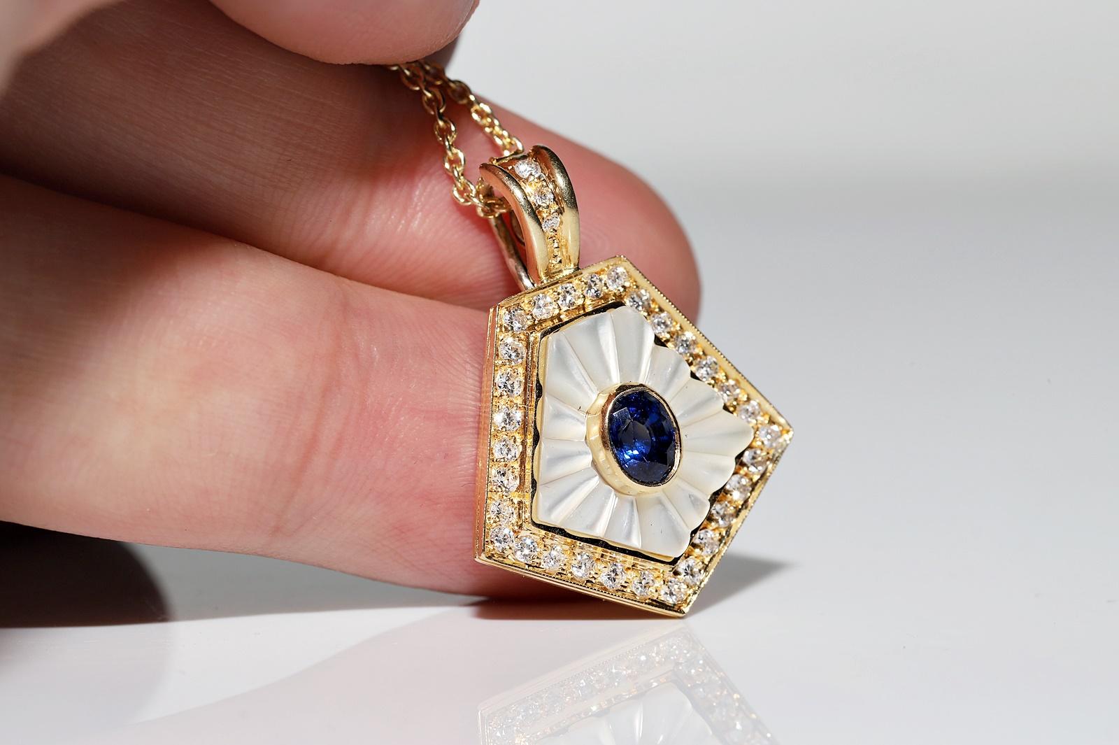 Collier pendentif vintage des années 1980, en or 18 carats, diamant naturel, saphir et perle Pour femmes en vente