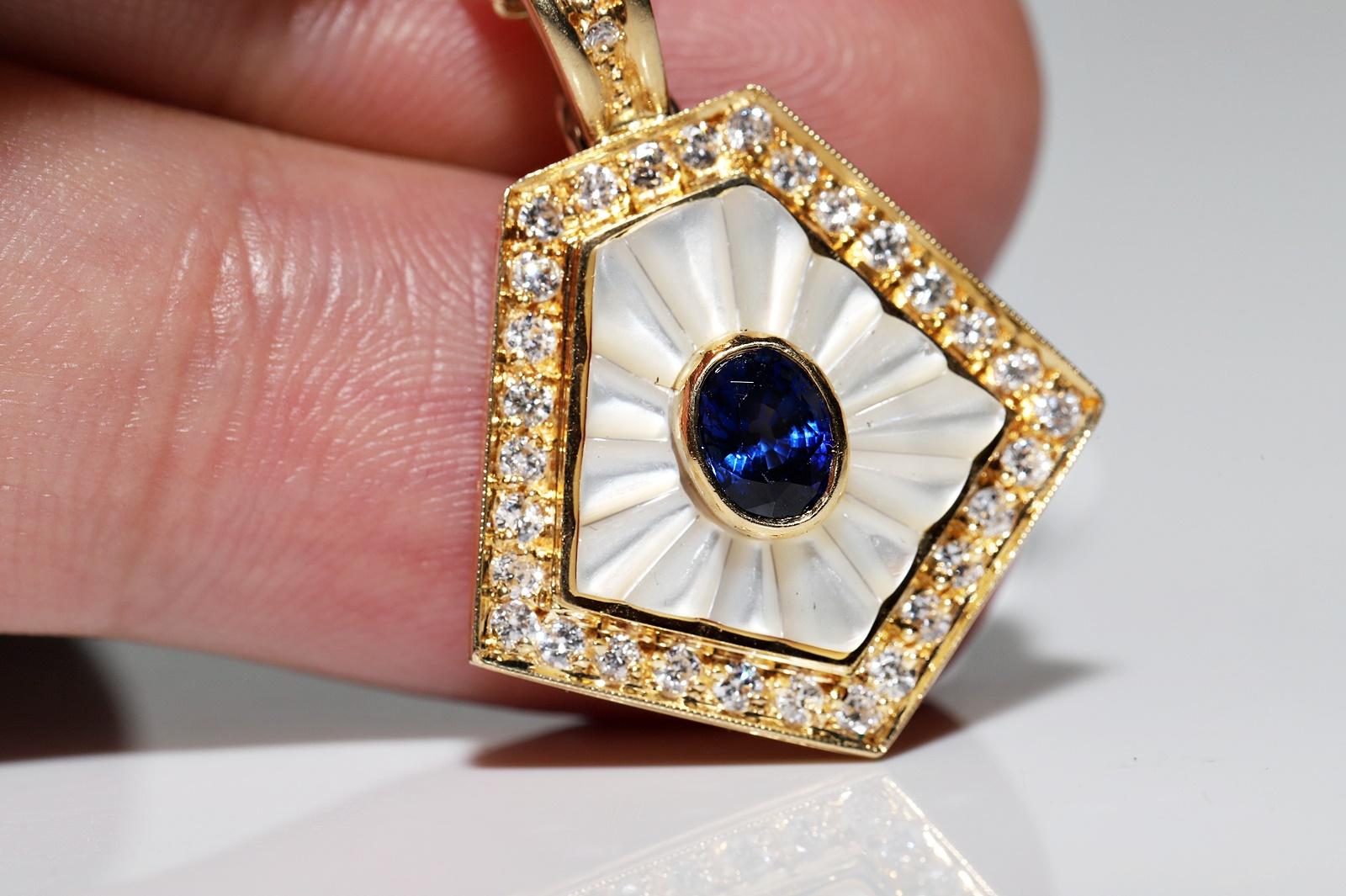 Collier pendentif vintage des années 1980, en or 18 carats, diamant naturel, saphir et perle en vente 1