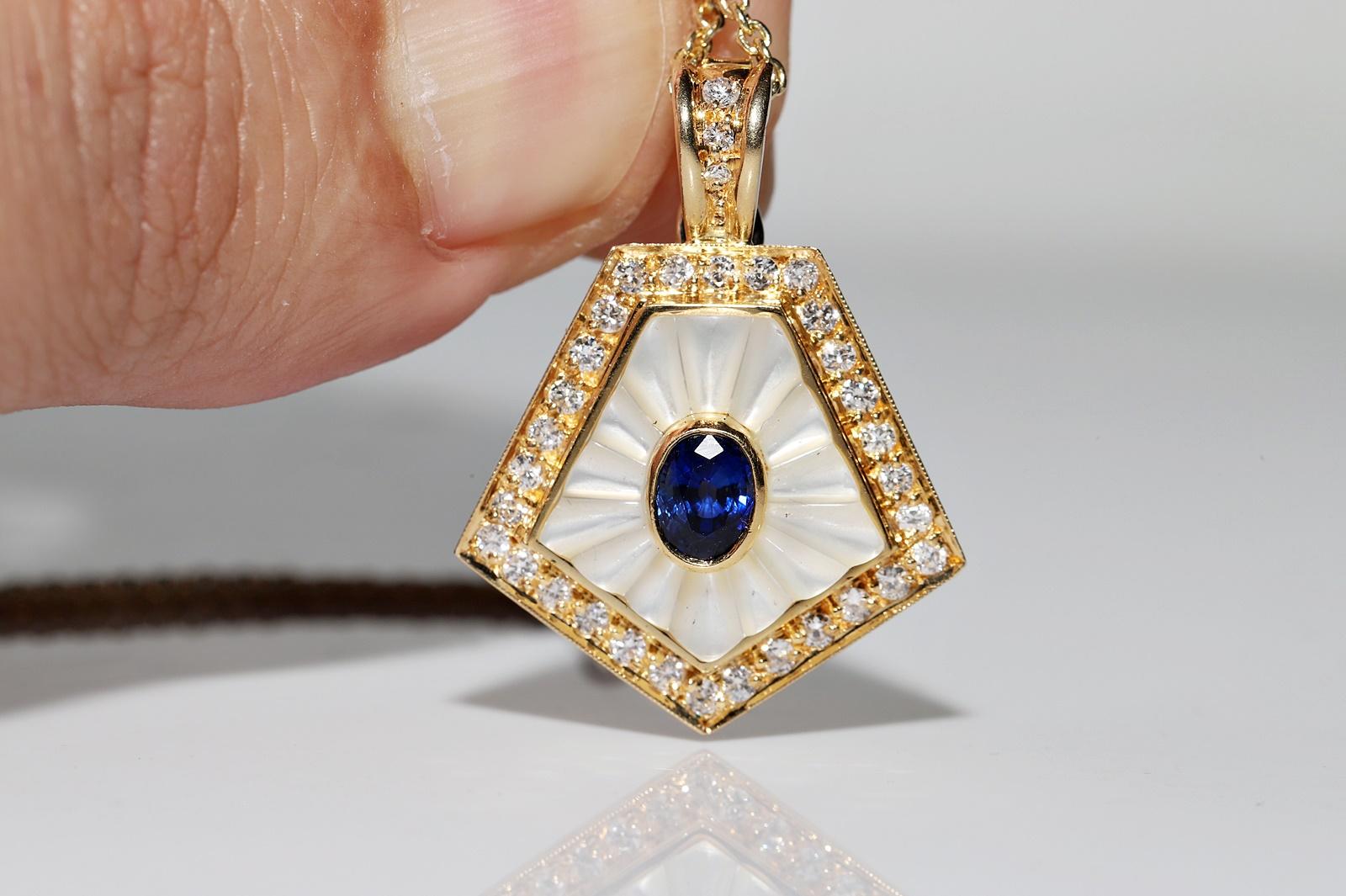 Collier pendentif vintage des années 1980, en or 18 carats, diamant naturel, saphir et perle en vente 3