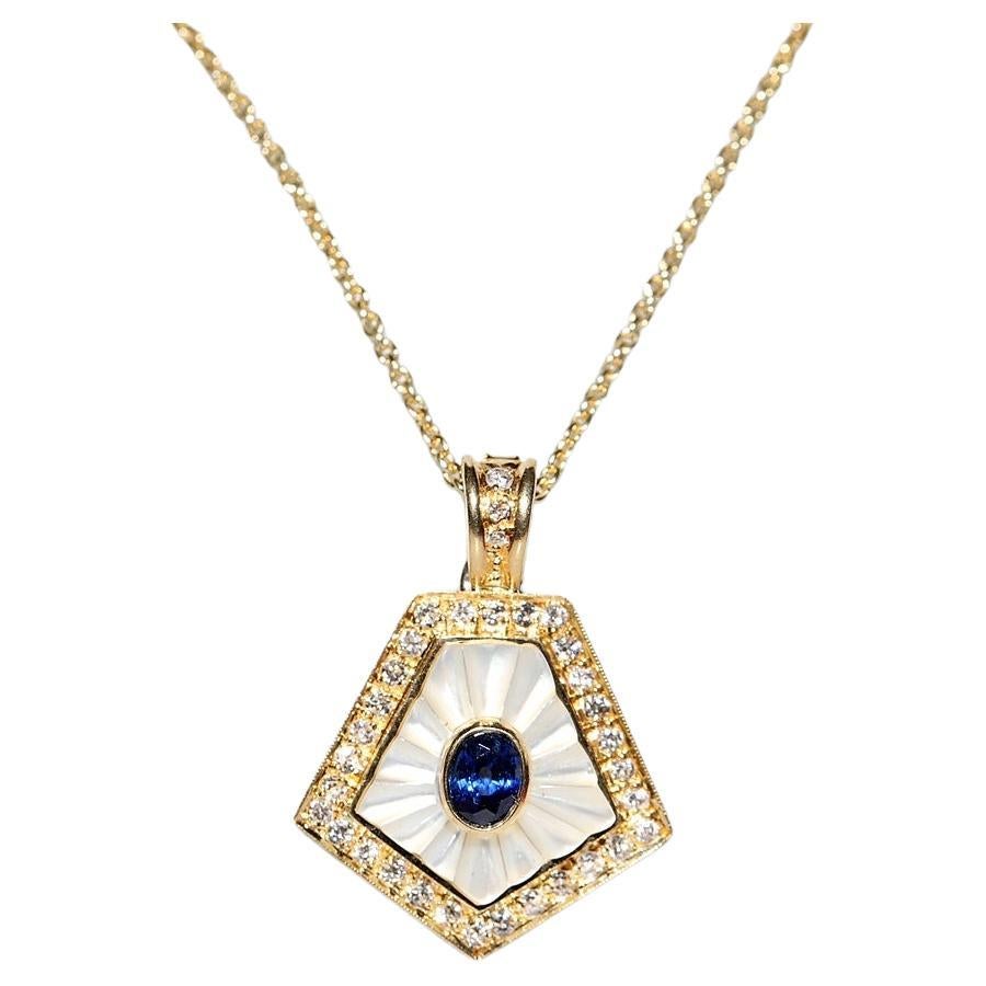 Vintage Circa 1980s 18k Gold Natural Diamond And Sapphire Pearl Pendant Necklace For Sale