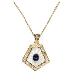 Vintage Circa 1980s 18k Gold Natural Diamond And Sapphire Pearl Pendant Necklace